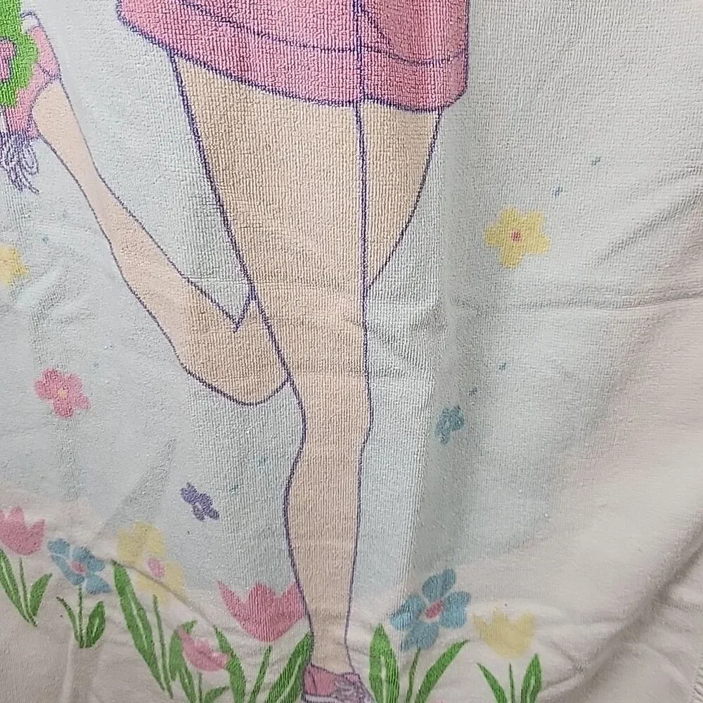 Vtg 1998 Barbie Mattel Beach Bath Towel Flower Shop by Franco 48 x 27